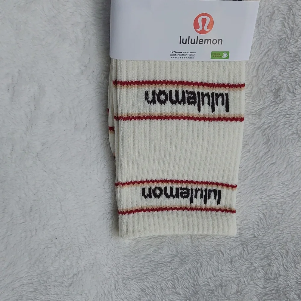Lululemon White and Red Crew Socks Women's Size 7-9
